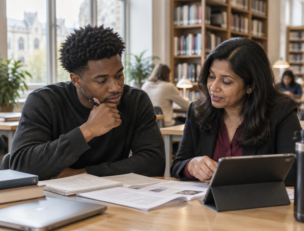 A graduate and careers adviser reviewing options together